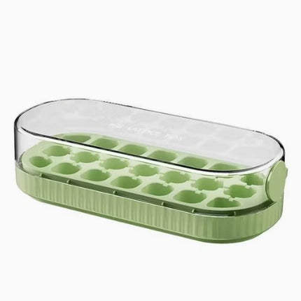 FUNDREAMER 18 Grid Round Silicone Ice Cube Maker with Storage Box & Bin Lid Bar, 1-Count