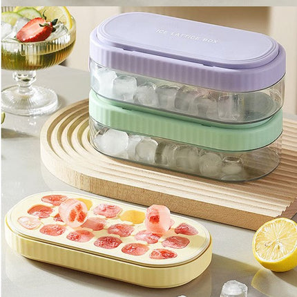FUNDREAMER 18 Grid Round Silicone Ice Cube Maker with Storage Box & Bin Lid Bar, 1-Count