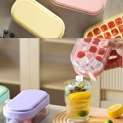 FUNDREAMER 18 Grid Round Silicone Ice Cube Maker with Storage Box & Bin Lid Bar, 1-Count