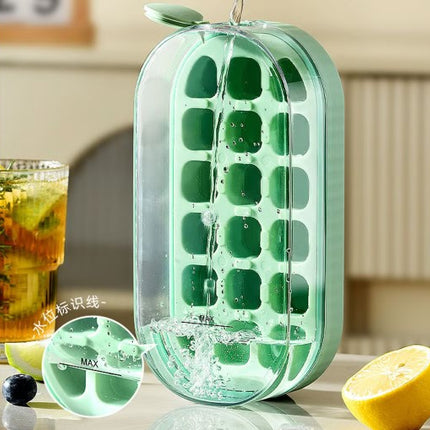 FUNDREAMER 18 Grid Round Silicone Ice Cube Maker with Storage Box & Bin Lid Bar, 1-Count