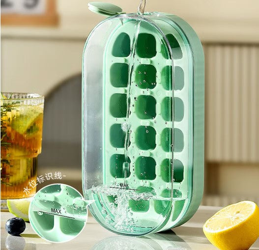 FUNDREAMER 18 Grid Round Silicone Ice Cube Maker with Storage Box & Bin Lid Bar, 1-Count