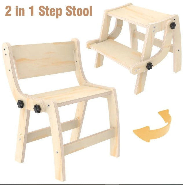 Arwion Toddler 2-in-1 Wooden Step Stool That Converts to Chair for Sinks & Potty Training