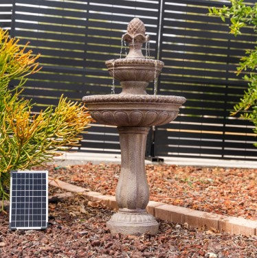 XBRAND 39-in H Resin Two Tier Solar Powered Tiered Outdoor Water Fountain, HC-243-8364 Brown
