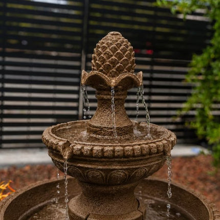 XBRAND 39-in H Resin Two Tier Solar Powered Tiered Outdoor Water Fountain, HC-243-8364 Brown
