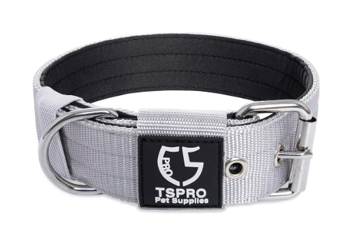 TSPRO Tactical Dog Collar 1.25 Inch Wide Dog Collar Strong Dog Collar Thick Dog Collar Heavy Duty Metal Buckle for 12.6-15.8 Inches Neck (Silver S)