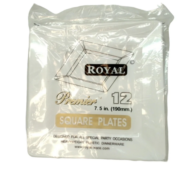 Royal Premier Square Plastic Plates 7.5" 12pk. White