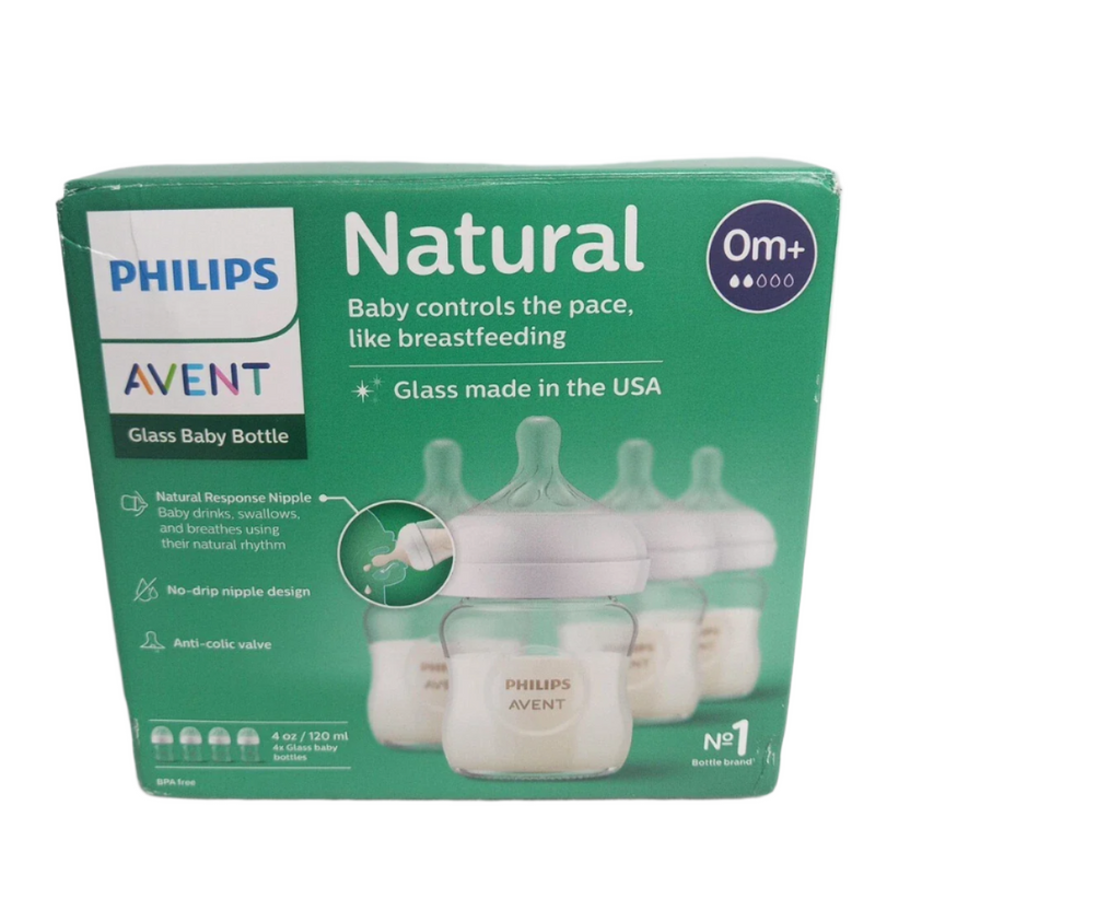 Phillips AVENT Natural Glass Baby Bottles Nipples Rings Set Of 4 (SCY910/04) - 8 Oz