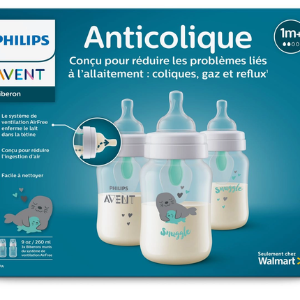 Philips Avent Anti-Colic Baby Bottle with AirFree Vent, 9oz, 3 Pack 3×260 ml (SCY703/76)