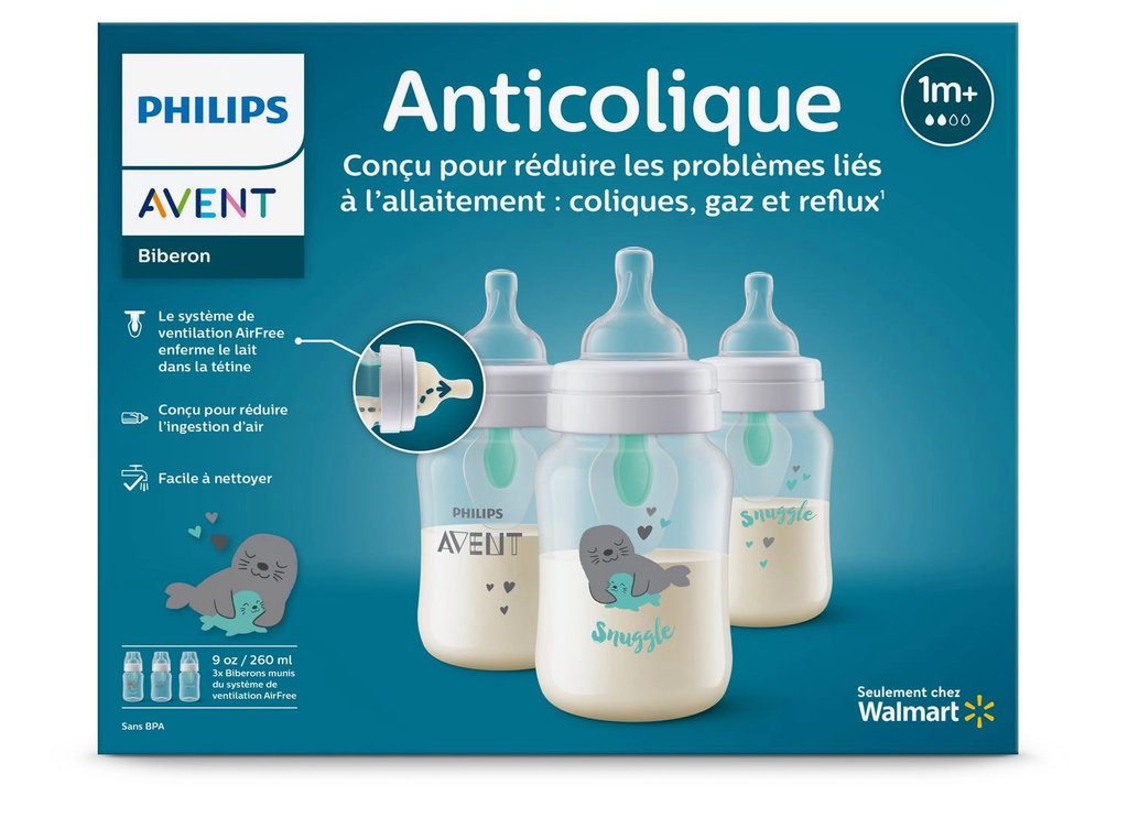 Philips Avent Anti-Colic Baby Bottle with AirFree Vent, 9oz, 3 Pack 3×260 ml (SCY703/76)