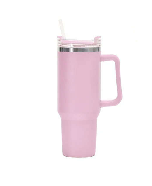 40 oz Tumbler with Handle Stainless Steel Water Bottle Straw Vacuum Thermos Cup Large Capacity Pink