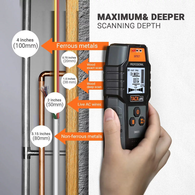 TACKLIFE Stud Finder, Wall Scanner 3 in 1 Metal, Wood Wall Detector - DMS03
