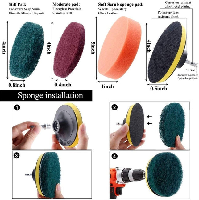 NEW, Iclean 20PC Drill Brush Power Clean Scrub + Pad Replacements Kit ATTACHMENT