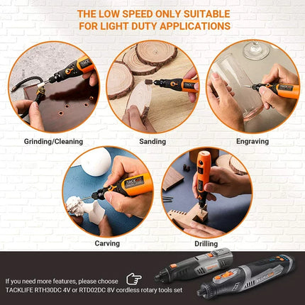 Tacklife 3.7V Cordless Rotary Tool Portable, Perfect for Nail Polishing and Light Duty, 31 Accessories and USB Charging Cable-PCG01B