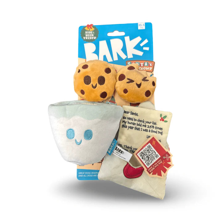 BARK Holiday Santa's Workchomp Letter Fur Santa Dog Plush Toy