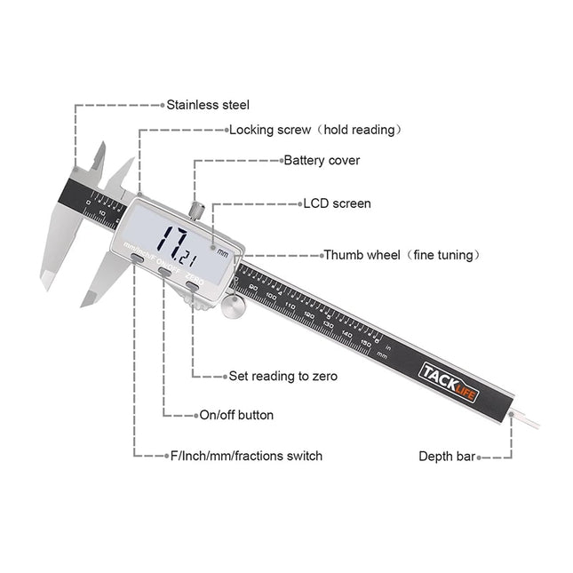 TACKLIFE Digital Caliper, 6 Inch Plastic Vernier Caliper with LCD Display-DC01
