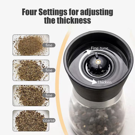 Manual Pepper Grinder | Stainless Steel & Glass Spice Mill | Adjustable Coarseness for Pepper, Salt & Seasonings | Kitchen & Home Use
