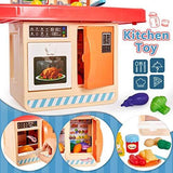HERSITY Kids Role Play Toy Kitchen Set with Light and Sound Pretend Food Cooking Toys Set Cookware Playset T78