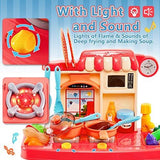 HERSITY Kids Role Play Toy Kitchen Set with Light and Sound Pretend Food Cooking Toys Set Cookware Playset T78