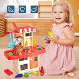 HERSITY Kids Role Play Toy Kitchen Set with Light and Sound Pretend Food Cooking Toys Set Cookware Playset T78