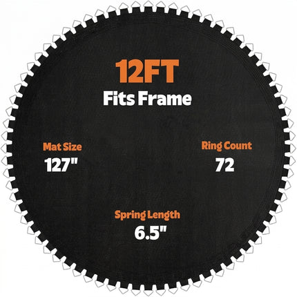 F FINEC Trampoline Mat Fits 12 Feet Frame, Not 12ft Diameter Mat, Trampoline mat 12ft with 72 Rings, UV Sun Protective 12ft Trampoline Replacement Mat w/Pull Hook