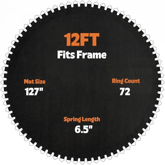 F FINEC Trampoline Mat Fits 12 Feet Frame, Not 12ft Diameter Mat, Trampoline mat 12ft with 72 Rings, UV Sun Protective 12ft Trampoline Replacement Mat w/Pull Hook