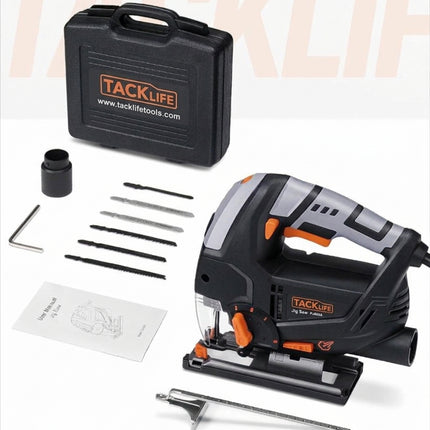 TACKLIFE 6.7-Amp 6 Variable Speed (800-3000 SPM) 800W Jig saw with Laser & LED, 4 Orbital Sets, 6 Blades, 45° Bevel Cutting, Scale Ruler, Dust Blowing for Wood, Metal and Plastic Cutting, PJS02A