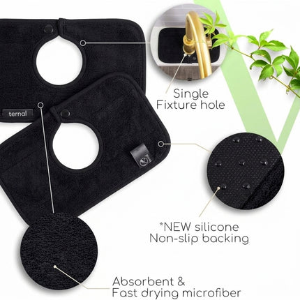 Ternal 2-pack Kitchen Faucet, Absorbent Microfiber Fabric, Machine Washable Splash Guard & Drip Catcher for Around Faucet Handle Sinkmat Mini, 1 Pack, Black