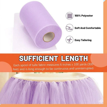 Tanstic 1Pc Light Purple Tulle Fabric Roll, 6 Inch x 100 Yards Tulle Ribbon Fabric Spool Fabric Tulle Roll for DIY Tutu Bow, Birthday Party Wedding Decorations