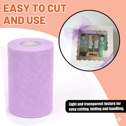 Tanstic 1Pc Light Purple Tulle Fabric Roll, 6 Inch x 100 Yards Tulle Ribbon Fabric Spool Fabric Tulle Roll for DIY Tutu Bow, Birthday Party Wedding Decorations