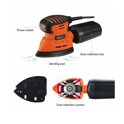 TACKLIFE Classic Mouse Detiail Sander with Replacement Sandpaper Pads, 12000 Orbits/Minute, Vacuum Cleaner Connection, Ergonomic Design, Blue\\