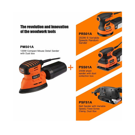 TACKLIFE Classic Mouse Detiail Sander with Replacement Sandpaper Pads, 12000 Orbits/Minute, Vacuum Cleaner Connection, Ergonomic Design, Blue\\