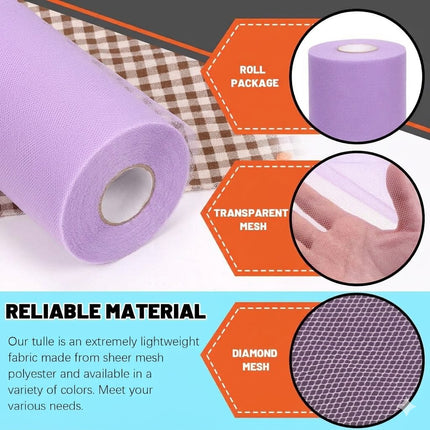 Tanstic 1Pc Light Purple Tulle Fabric Roll, 6 Inch x 100 Yards Tulle Ribbon Fabric Spool Fabric Tulle Roll for DIY Tutu Bow, Birthday Party Wedding Decorations