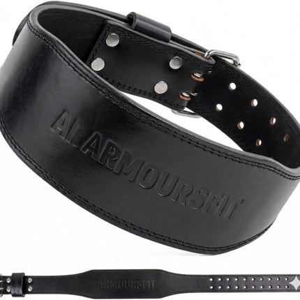 ARMOURSFIT 7mm Leather Weight Lifting Belt, LARGE BLACK