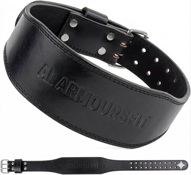 ARMOURSFIT 7mm Leather Weight Lifting Belt, LARGE BLACK