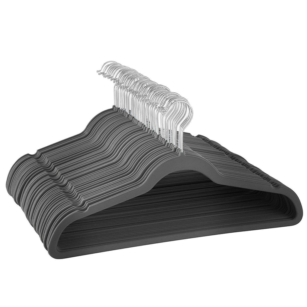Zober 100PC Grey Non-Slip Velvet Hangers