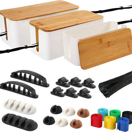 3 PK Large & Medium & Small Storage Bamboo Wires Organizer Box White