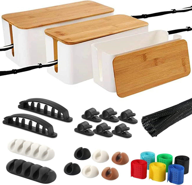 3 PK Large & Medium & Small Storage Bamboo Wires Organizer Box White