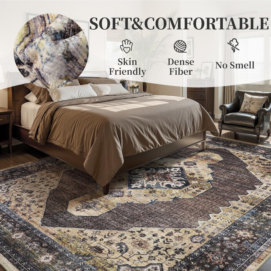 Brown Vintage Area Rug for Living Room