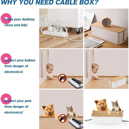 3 PK Large & Medium & Small Storage Bamboo Wires Organizer Box White