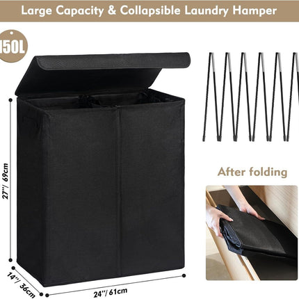 DOKEHOM 150L Double Laundry Basket, BLACK