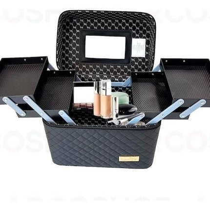 EALING 3-Layer Dual Side Tray Vanity Cosmetic Bag with Mirror For Women