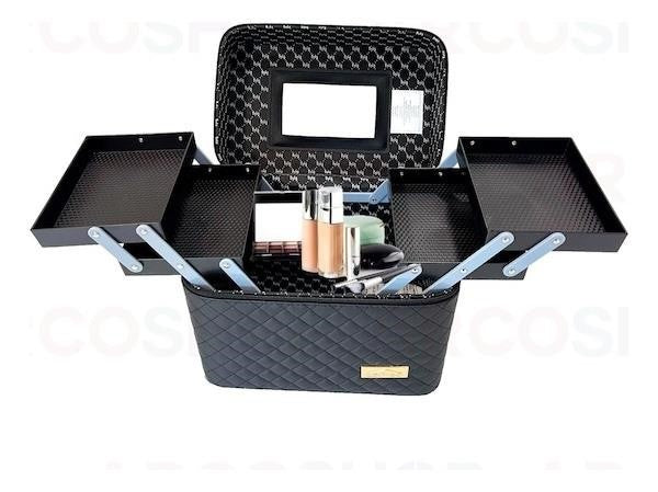 EALING 3-Layer Dual Side Tray Vanity Cosmetic Bag with Mirror For Women