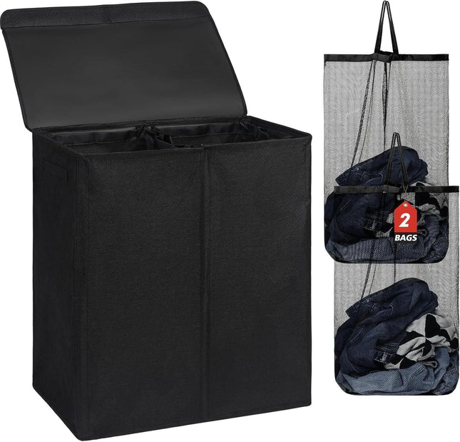 DOKEHOM 150L Double Laundry Basket, BLACK