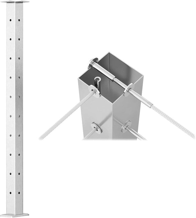 Muzata Cable Railing Post T-Corner Brushed 36"x2"x2" Flat Top Three Side Square Post Cable Railing System for Wood Concrete Top Mount Deck, PS02 L34S