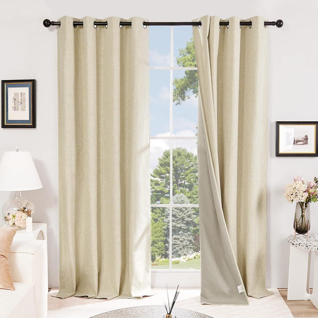 Deconovo 52x96" Blackout Faux Linen Curtain, 2 Panel