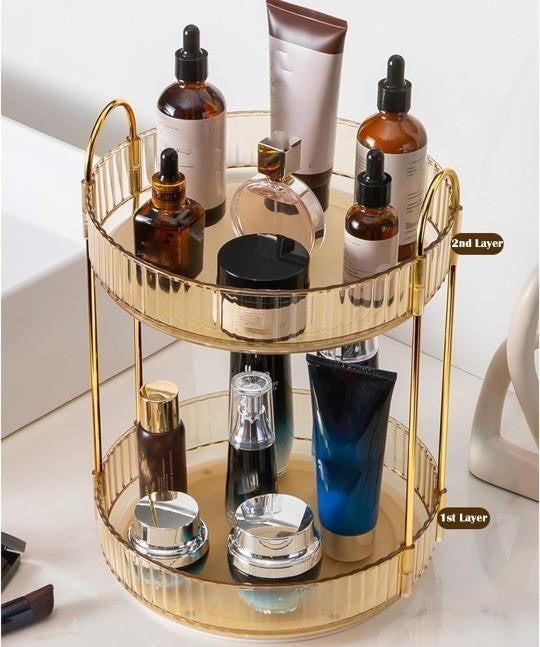 nohozi 360° Rotating Makeup Organizer，2 Tier Skin Care Organizer，Large Capacity Skincare Make Up Storage Perfume Organizers for Bathroom Counter, Cosmetic Lipstick Dresser Organizer