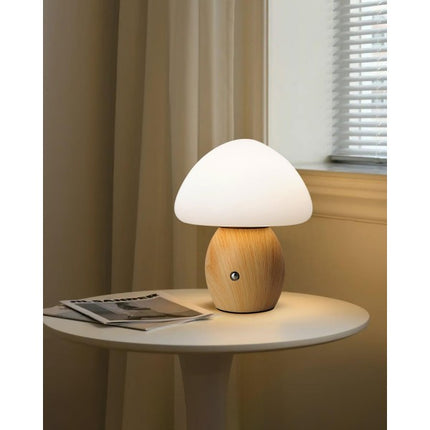 BNYFDC Opal White Glass Mushroom Plug-In Table Lamp Shade , Walnut