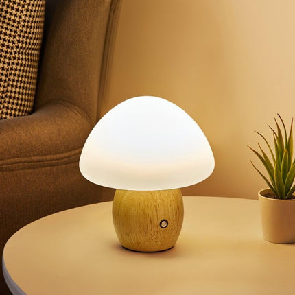 BNYFDC Opal White Glass Mushroom Plug-In Table Lamp Shade , Walnut