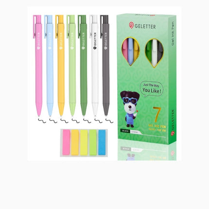 GELETTER 7-PACK Gel Pens, 7Pcs 0.5mm Black Fine Point Pens, Retractable Built-in Sturdy Clip, Quick-Dry Ink, Ideal Gift for Journaling and Note-Taking Enthusiasts, Free Sticky Notes (Macaron)