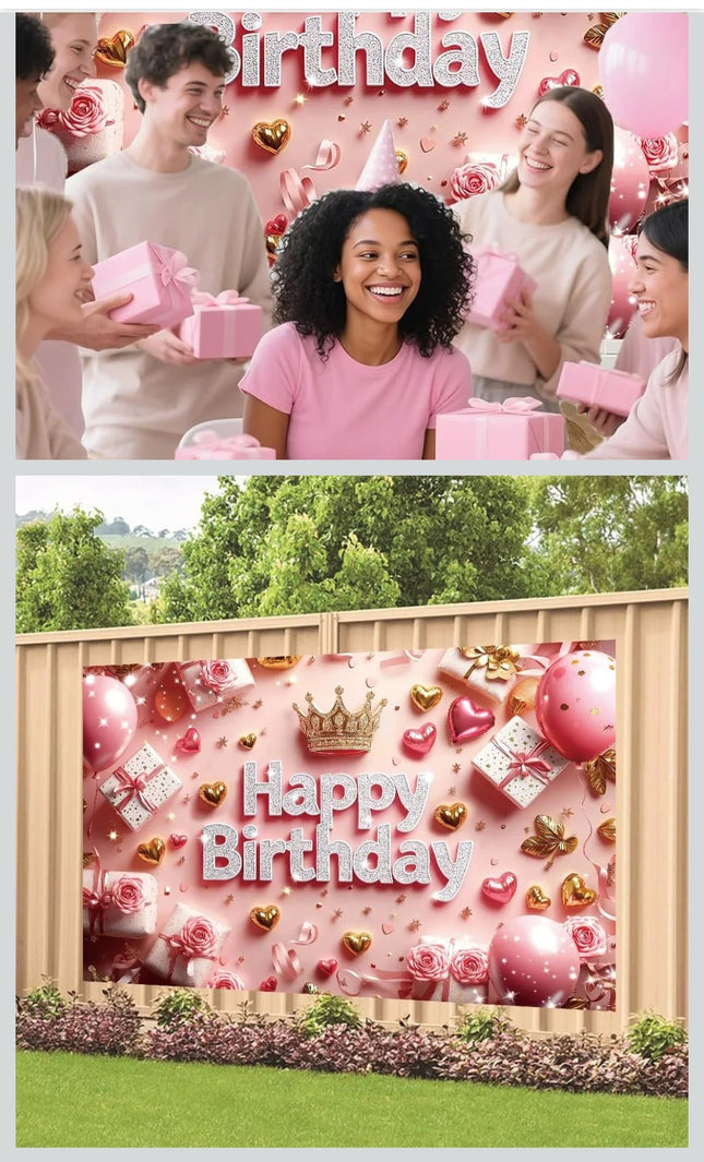 BLISSYARD Pink Happy Birthday Backdrop Banner, SIZE 70.8 x 47.2 inches for Photography, Decor, Parties etc etc